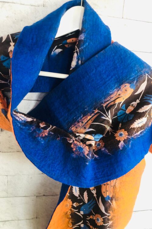 Azure Ember Felt Shawl