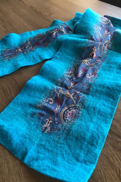 Azure Bloom Felt Shawl